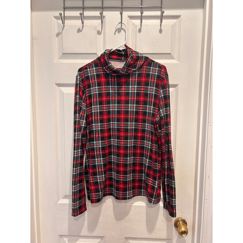 LOFT Outlet Womens XL Red Green Plaid Turtleneck Long Sleeve Holiday Top Festive